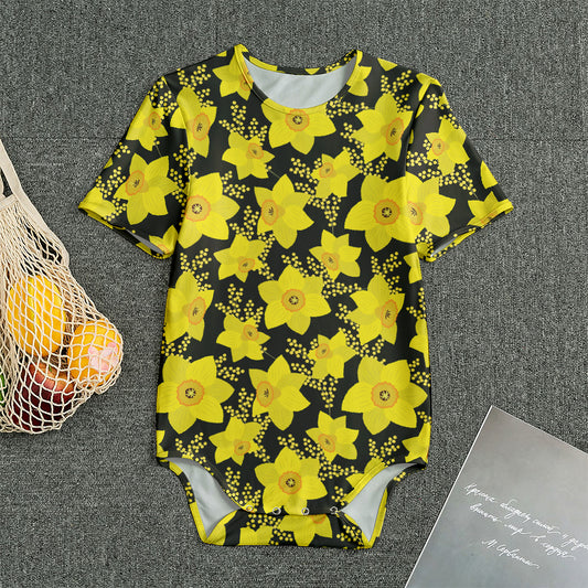 Daffodil And Mimosa Pattern Print Men's Bodysuit