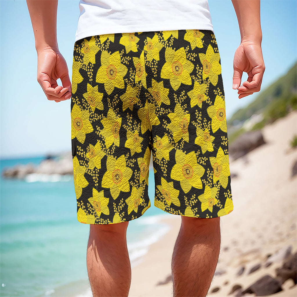 Daffodil And Mimosa Pattern Print Men's Cargo Shorts
