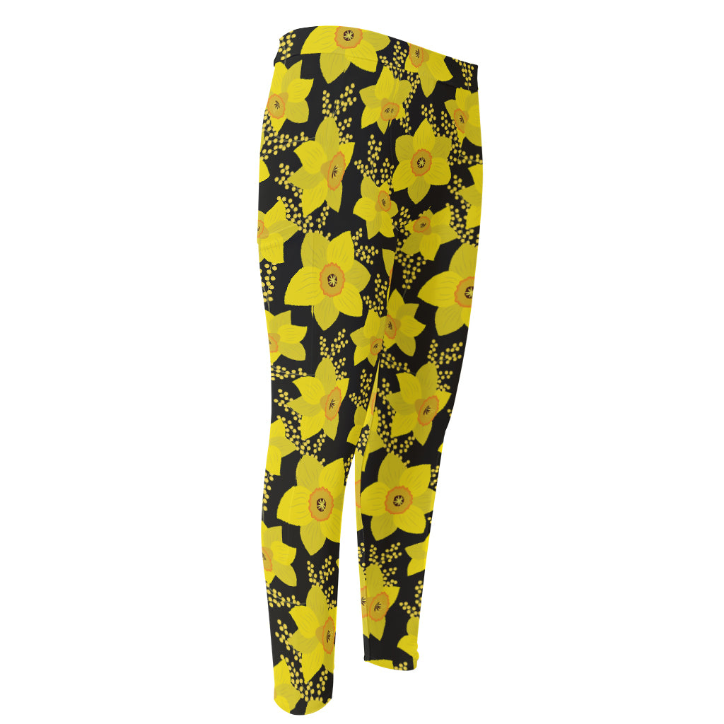 Daffodil And Mimosa Pattern Print Men's Compression Pants