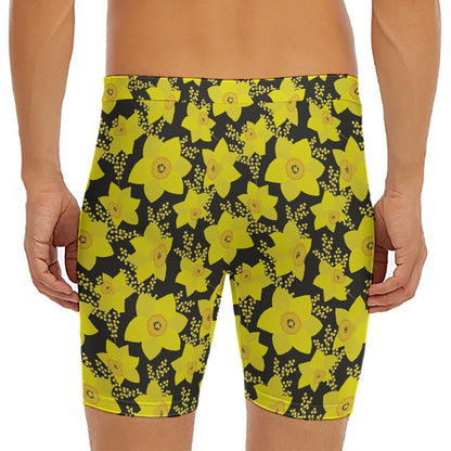 Daffodil And Mimosa Pattern Print Men's Long Boxer Briefs