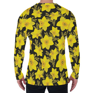 Daffodil And Mimosa Pattern Print Men's Long Sleeve T-Shirt