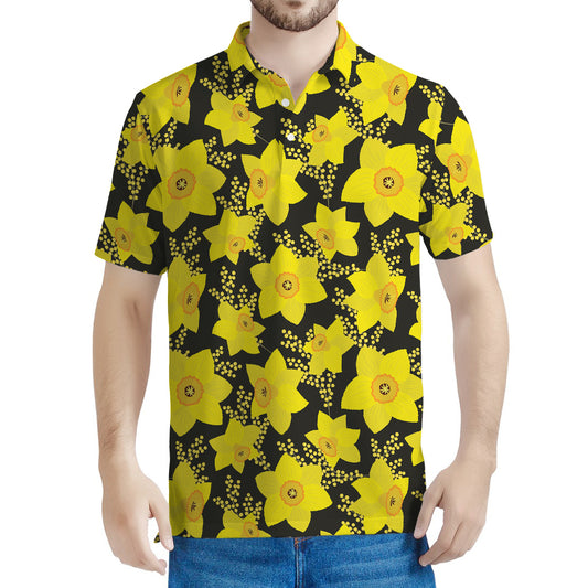 Daffodil And Mimosa Pattern Print Men's Polo Shirt