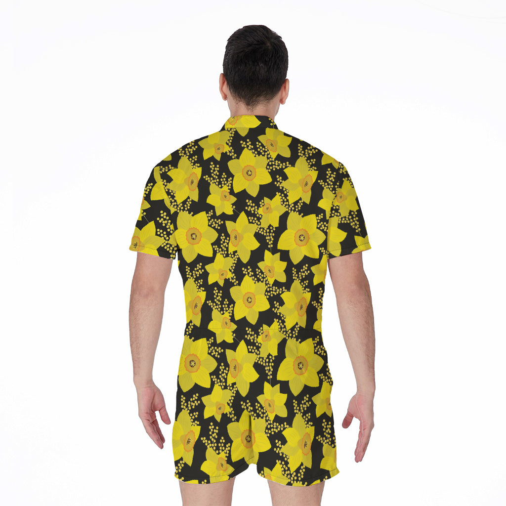 Daffodil And Mimosa Pattern Print Men's Rompers
