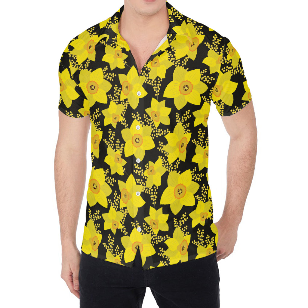 Daffodil And Mimosa Pattern Print Men's Shirt
