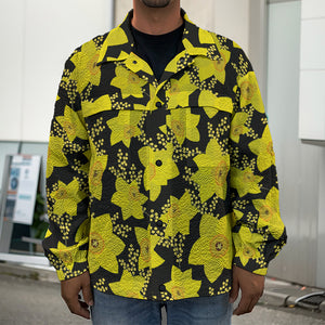 Daffodil And Mimosa Pattern Print Men's Shirt Jacket