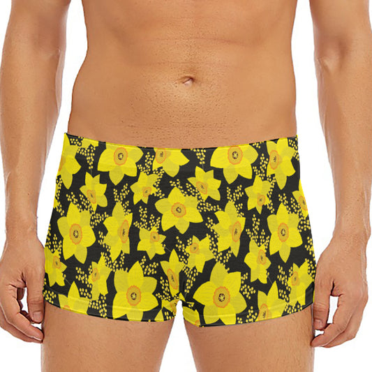 Daffodil And Mimosa Pattern Print Men's Short Boxer Briefs