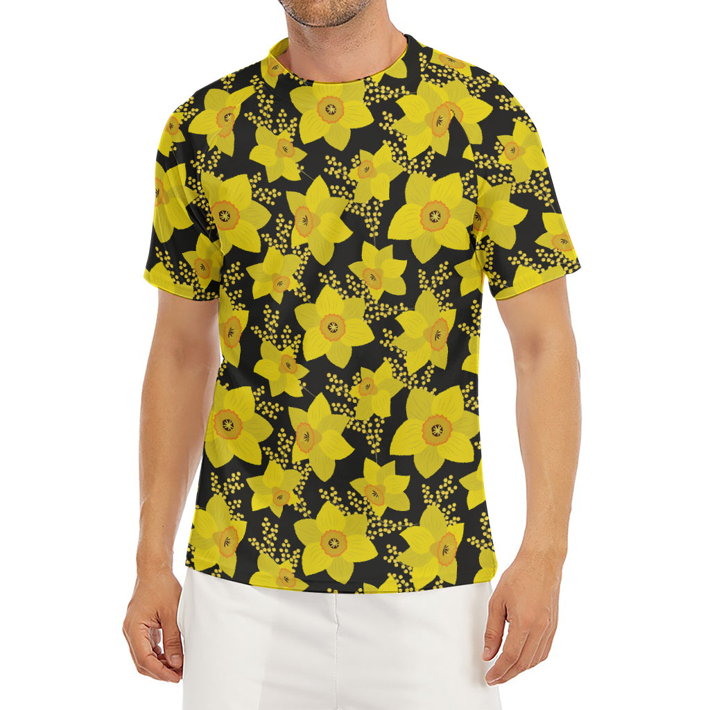 Daffodil And Mimosa Pattern Print Men's Short Sleeve Rash Guard