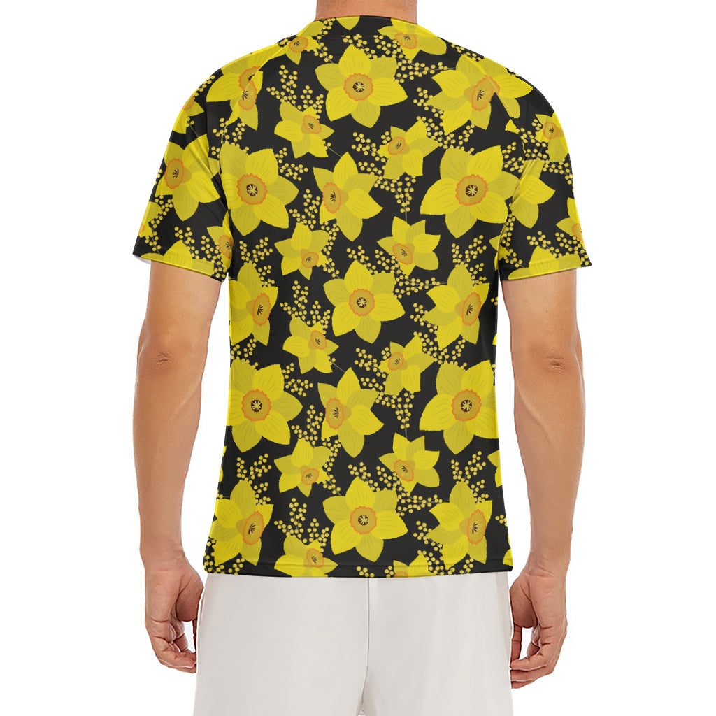 Daffodil And Mimosa Pattern Print Men's Short Sleeve Rash Guard
