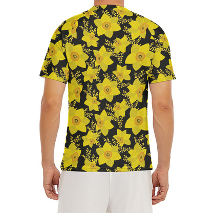 Daffodil And Mimosa Pattern Print Men's Short Sleeve Rash Guard