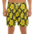 Daffodil And Mimosa Pattern Print Men's Split Running Shorts