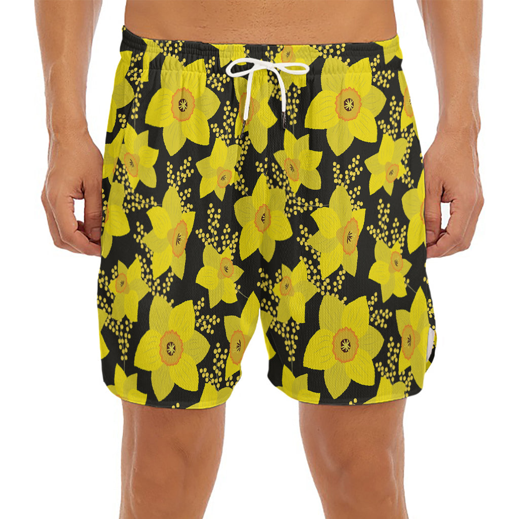Daffodil And Mimosa Pattern Print Men's Split Running Shorts