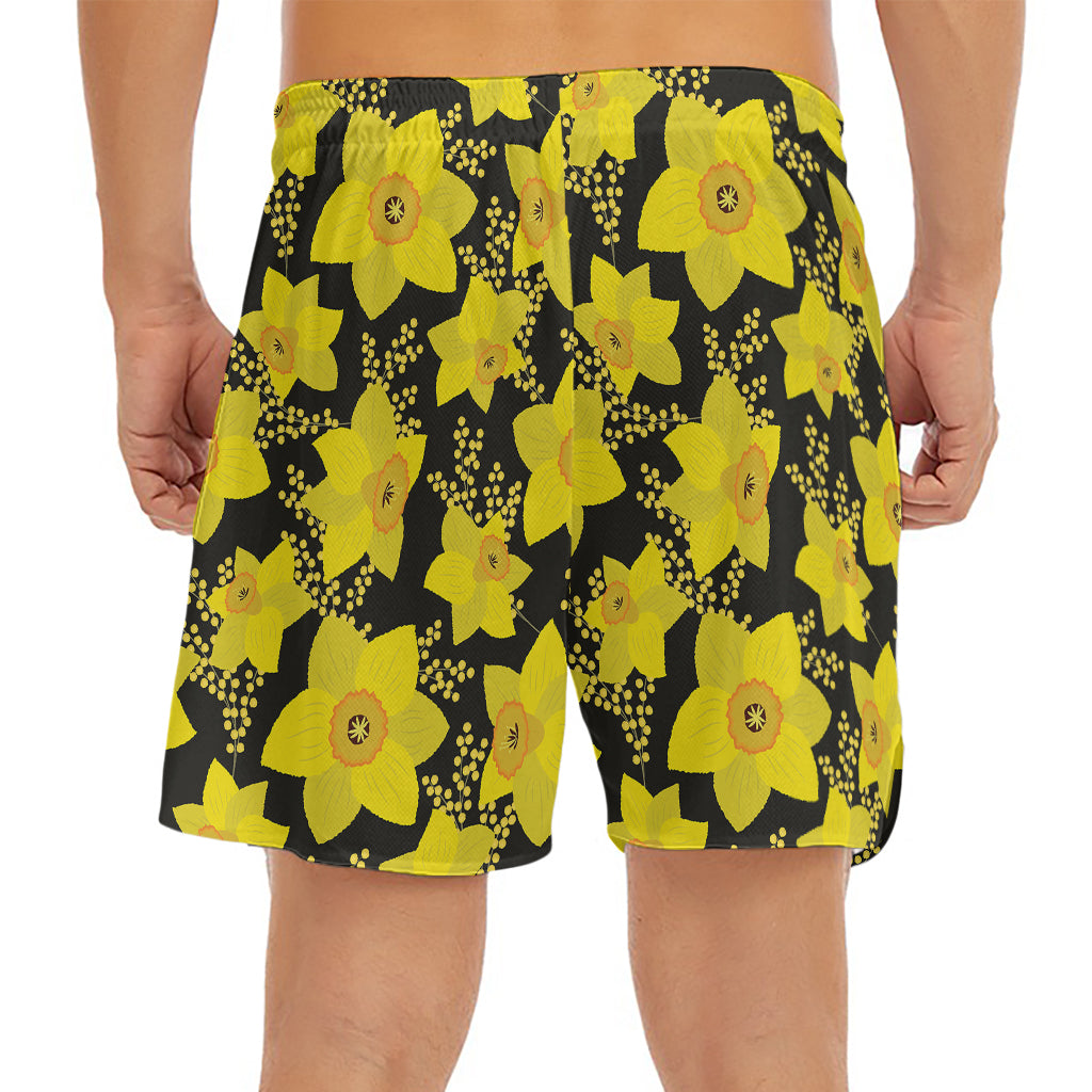 Daffodil And Mimosa Pattern Print Men's Split Running Shorts