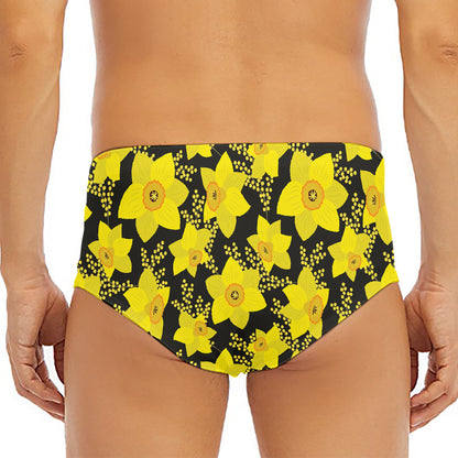Daffodil And Mimosa Pattern Print Men's Triangle Swim Briefs