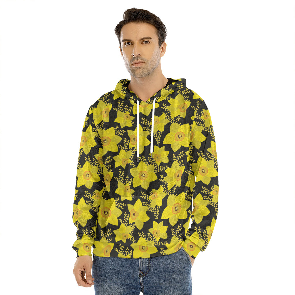 Daffodil And Mimosa Pattern Print Men's Velvet Pullover Hoodie