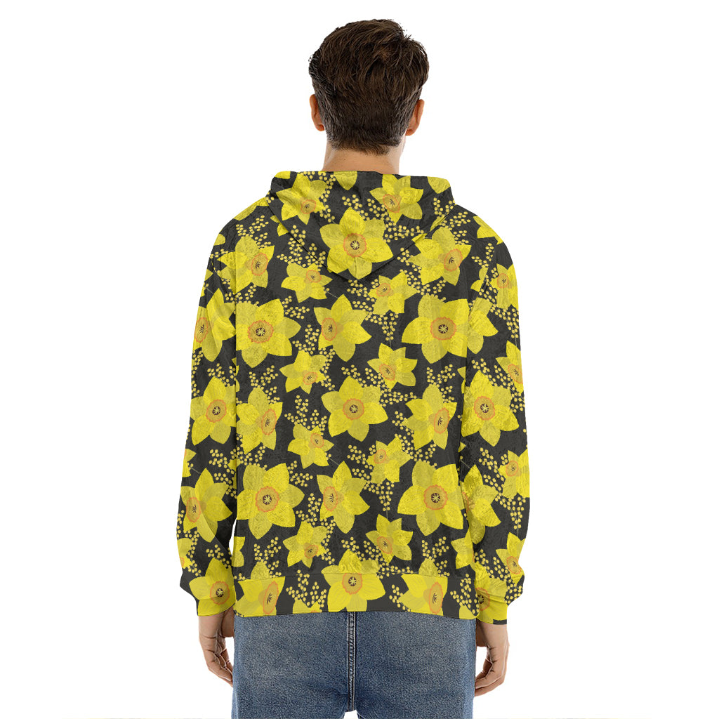 Daffodil And Mimosa Pattern Print Men's Velvet Pullover Hoodie