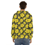 Daffodil And Mimosa Pattern Print Men's Velvet Pullover Hoodie