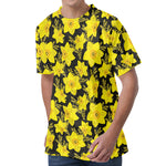 Daffodil And Mimosa Pattern Print Men's Velvet T-Shirt