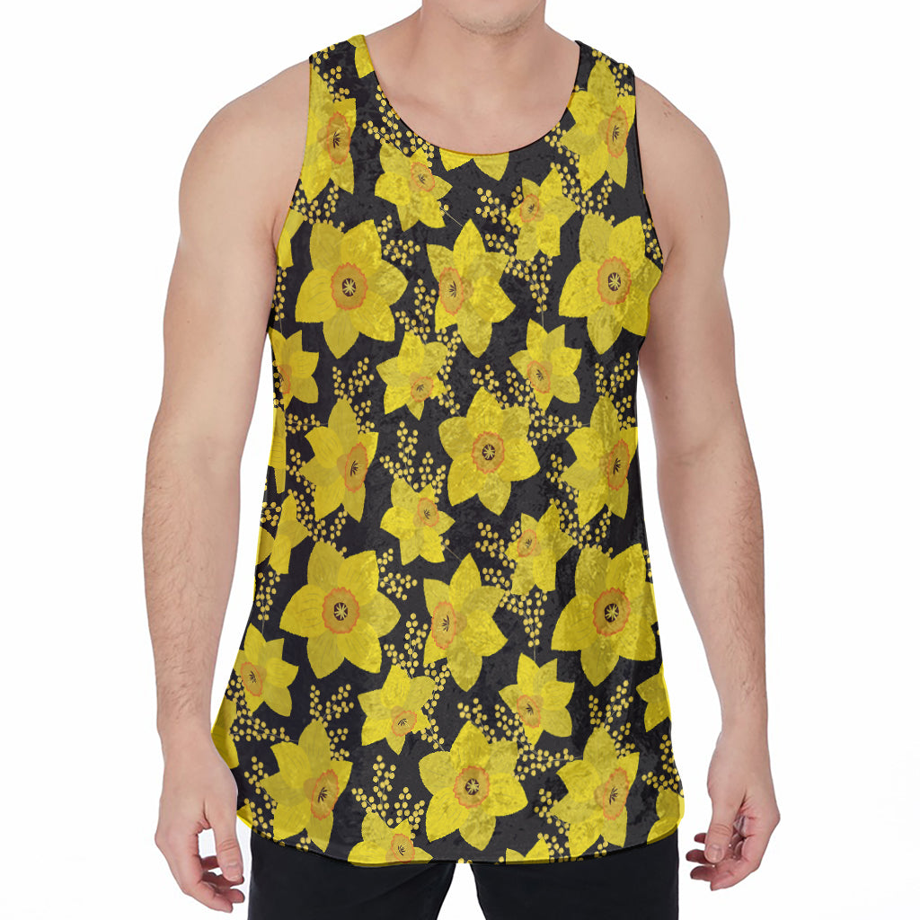 Daffodil And Mimosa Pattern Print Men's Velvet Tank Top