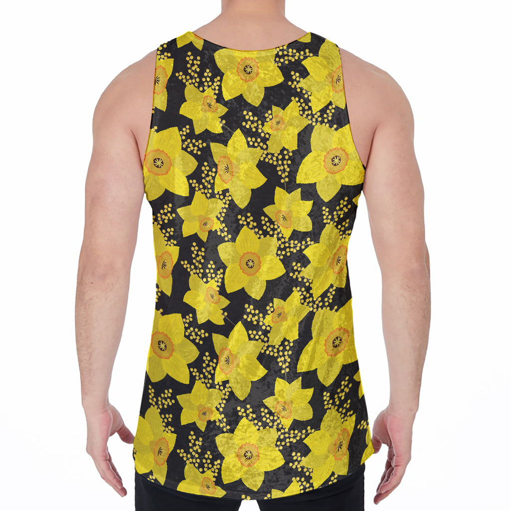 Daffodil And Mimosa Pattern Print Men's Velvet Tank Top