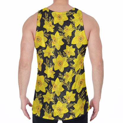 Daffodil And Mimosa Pattern Print Men's Velvet Tank Top