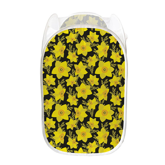 Daffodil And Mimosa Pattern Print Mesh Laundry Hamper