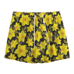 Daffodil And Mimosa Pattern Print Mesh Shorts
