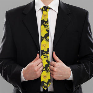 Daffodil And Mimosa Pattern Print Necktie