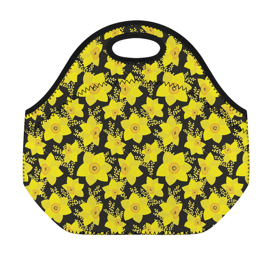 Daffodil And Mimosa Pattern Print Neoprene Lunch Bag