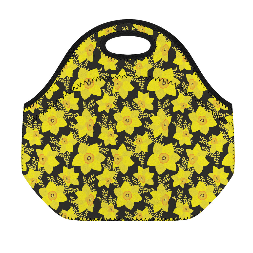 Daffodil And Mimosa Pattern Print Neoprene Lunch Bag