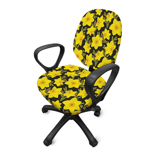 Daffodil And Mimosa Pattern Print Office Chair Cover