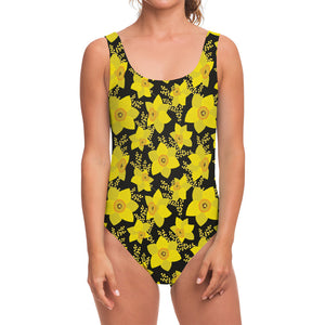 Daffodil And Mimosa Pattern Print One Piece Swimsuit