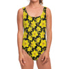 Daffodil And Mimosa Pattern Print One Piece Swimsuit