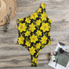 Daffodil And Mimosa Pattern Print One Shoulder Bodysuit