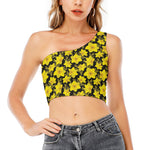 Daffodil And Mimosa Pattern Print One Shoulder Crop Top