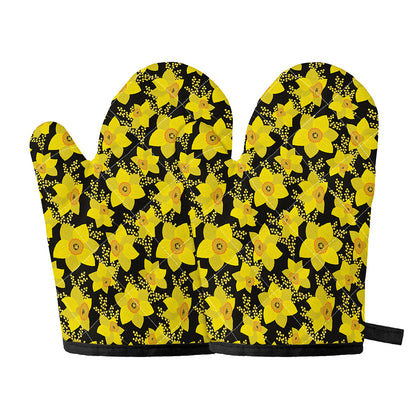 Daffodil And Mimosa Pattern Print Oven Mitts