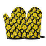 Daffodil And Mimosa Pattern Print Oven Mitts