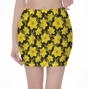 Daffodil And Mimosa Pattern Print Pencil Mini Skirt