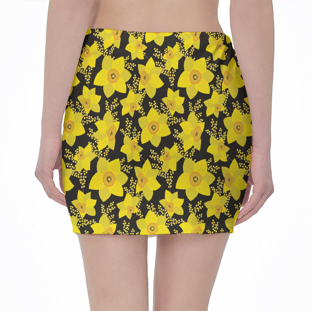 Daffodil And Mimosa Pattern Print Pencil Mini Skirt