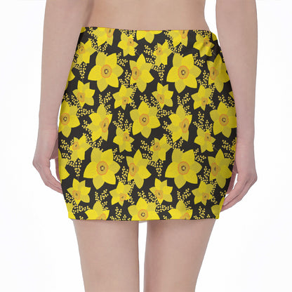 Daffodil And Mimosa Pattern Print Pencil Mini Skirt