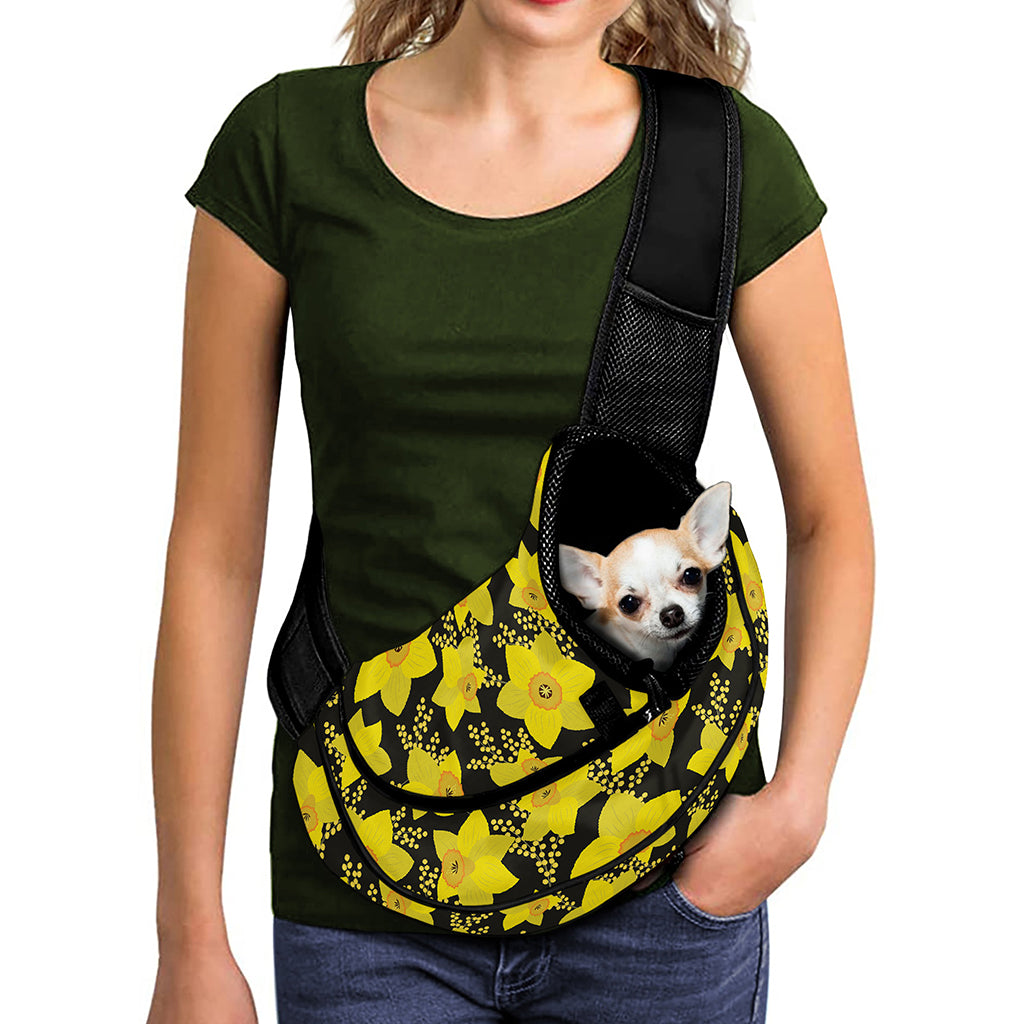 Daffodil And Mimosa Pattern Print Pet Sling Carrier