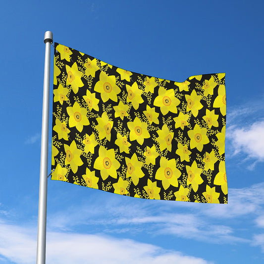 Daffodil And Mimosa Pattern Print Polyester Flag