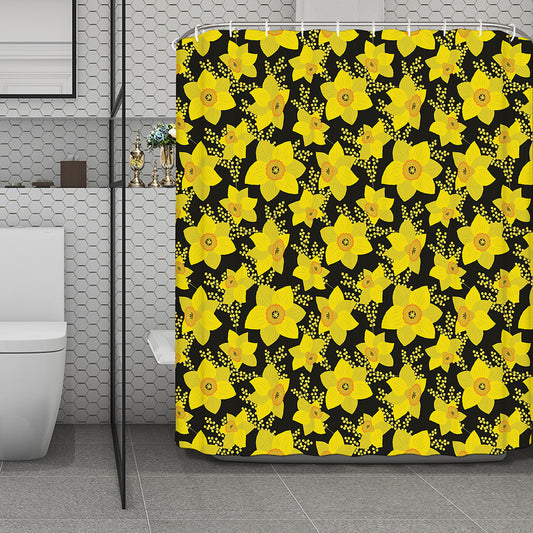 Daffodil And Mimosa Pattern Print Polyester Shower Curtain
