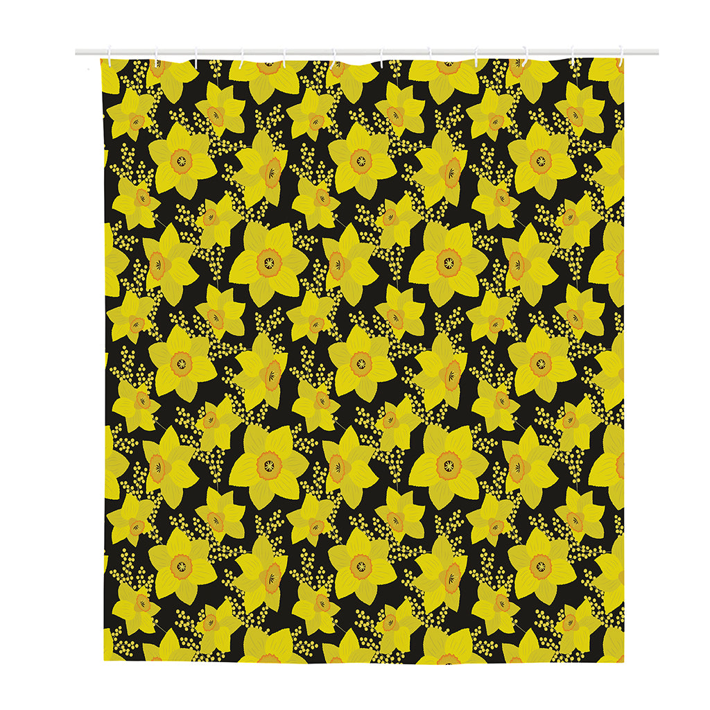 Daffodil And Mimosa Pattern Print Polyester Shower Curtain