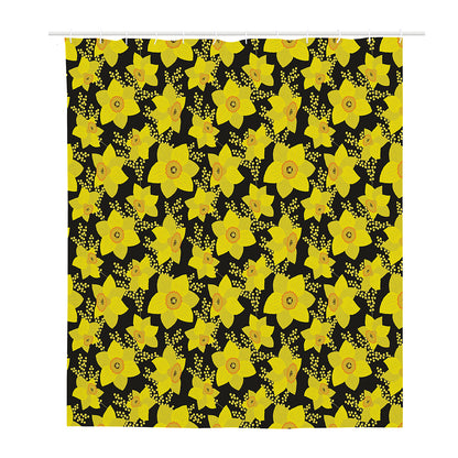 Daffodil And Mimosa Pattern Print Polyester Shower Curtain