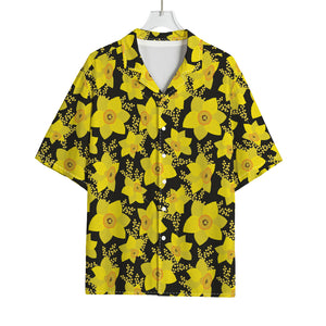 Daffodil And Mimosa Pattern Print Rayon Hawaiian Shirt