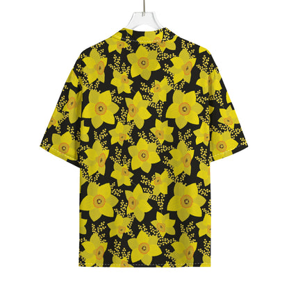 Daffodil And Mimosa Pattern Print Rayon Hawaiian Shirt