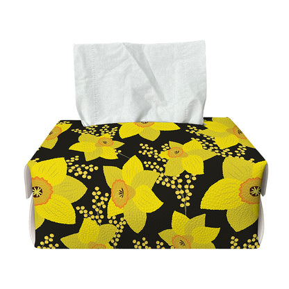 Daffodil And Mimosa Pattern Print Rectangle Tissue Box Cover