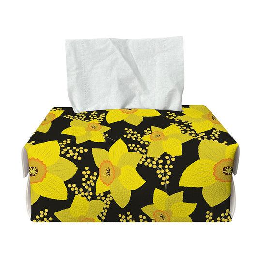 Daffodil And Mimosa Pattern Print Rectangle Tissue Box Cover