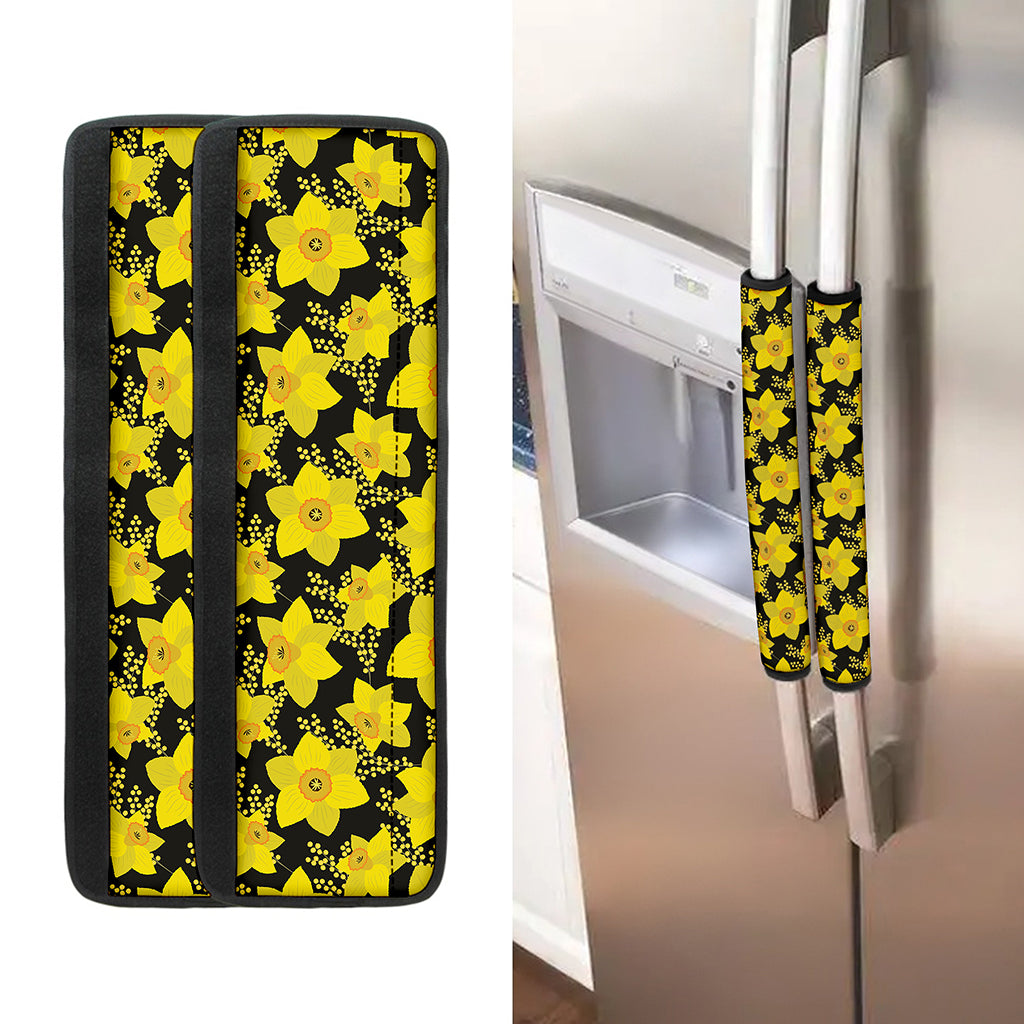 Daffodil And Mimosa Pattern Print Refrigerator Handle Covers