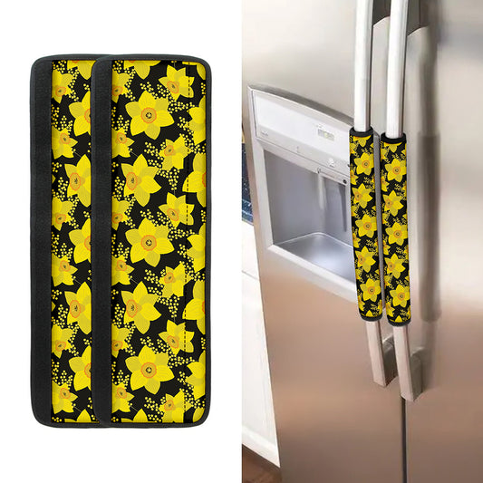 Daffodil And Mimosa Pattern Print Refrigerator Handle Covers